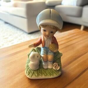 HOMCO Porcelain Bisque Figurine4.5"  Little Boy w/Puppy #1430